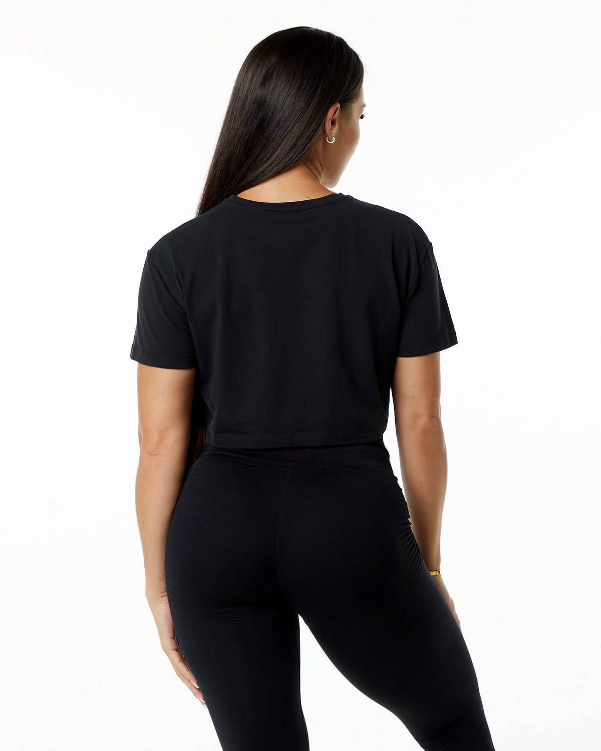 Alphalete Fitted Performance Corta Sleeve Crop Noir Femme | ATV-32855332