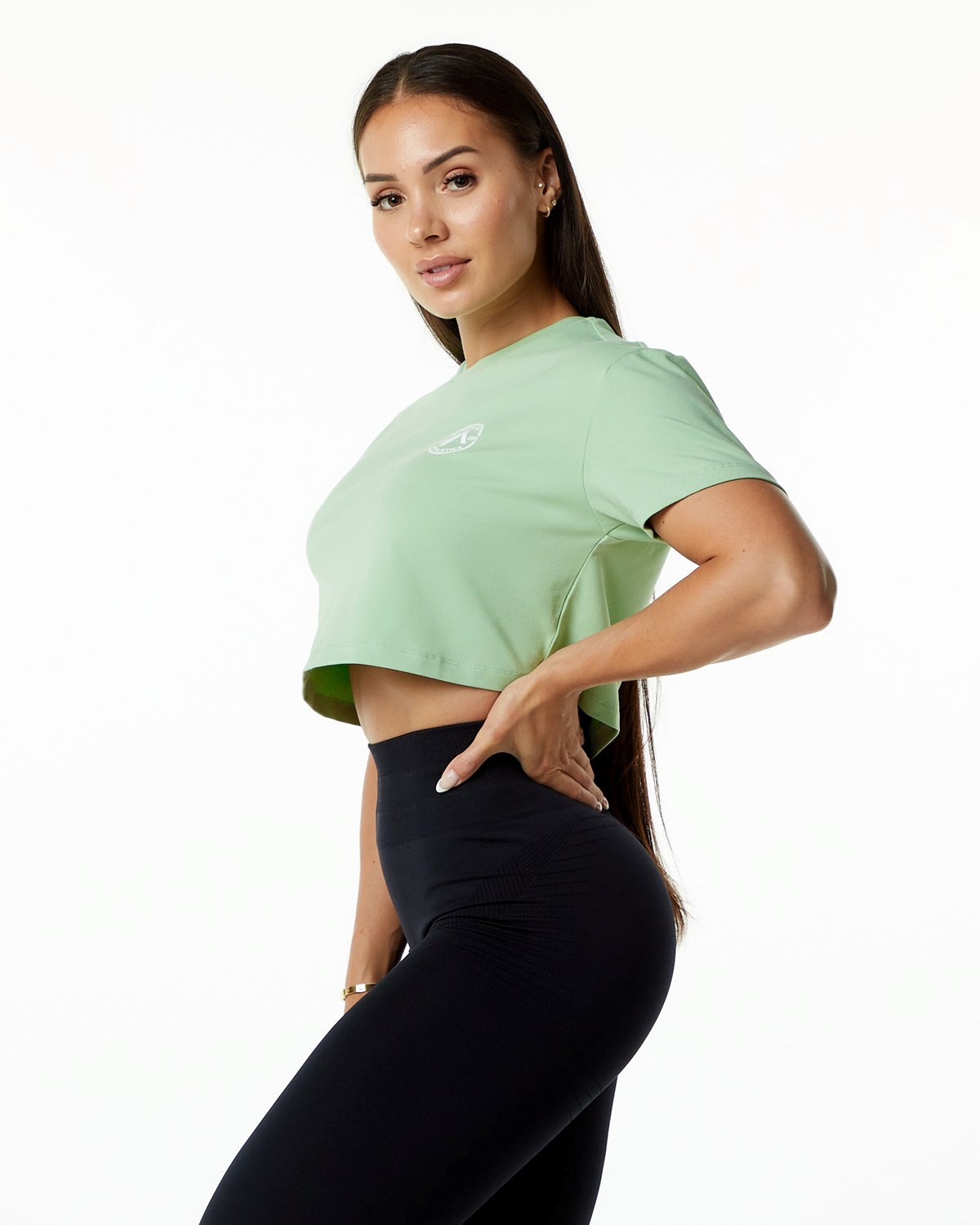 Alphalete Fitted Performance Corta Sleeve Crop Pistachio Femme | ZVE-36558295