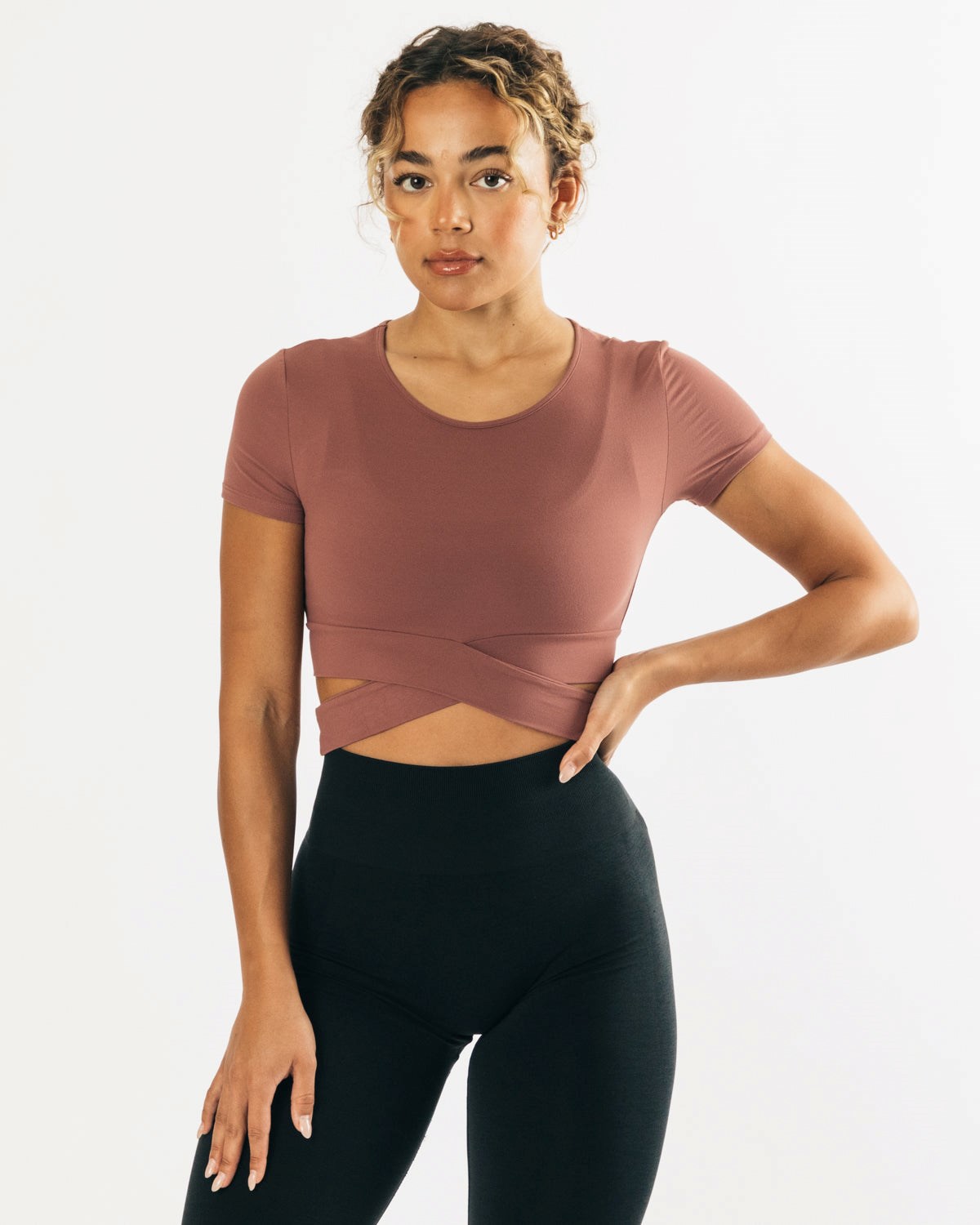 Alphalete Fitted Corta Sleeve Tie Top Mauve Femme | IRK-30438491