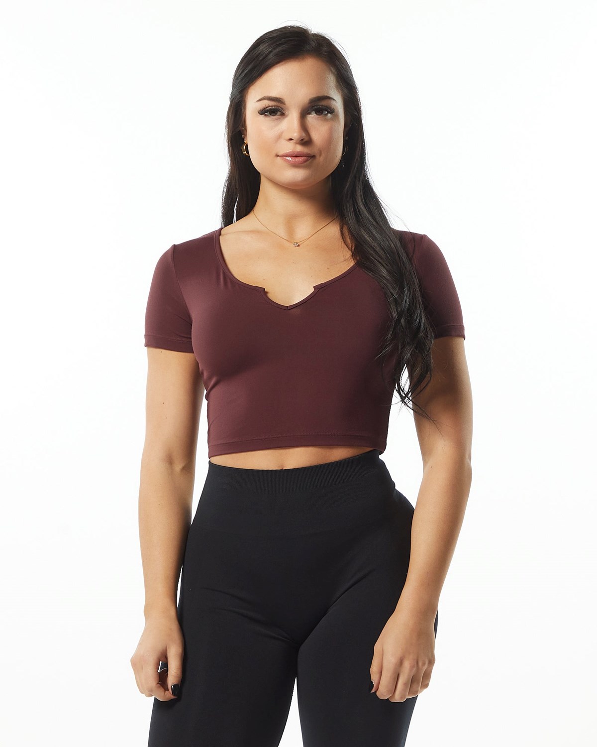 Alphalete Fitted Tee Wine Femme | MJP-32354186