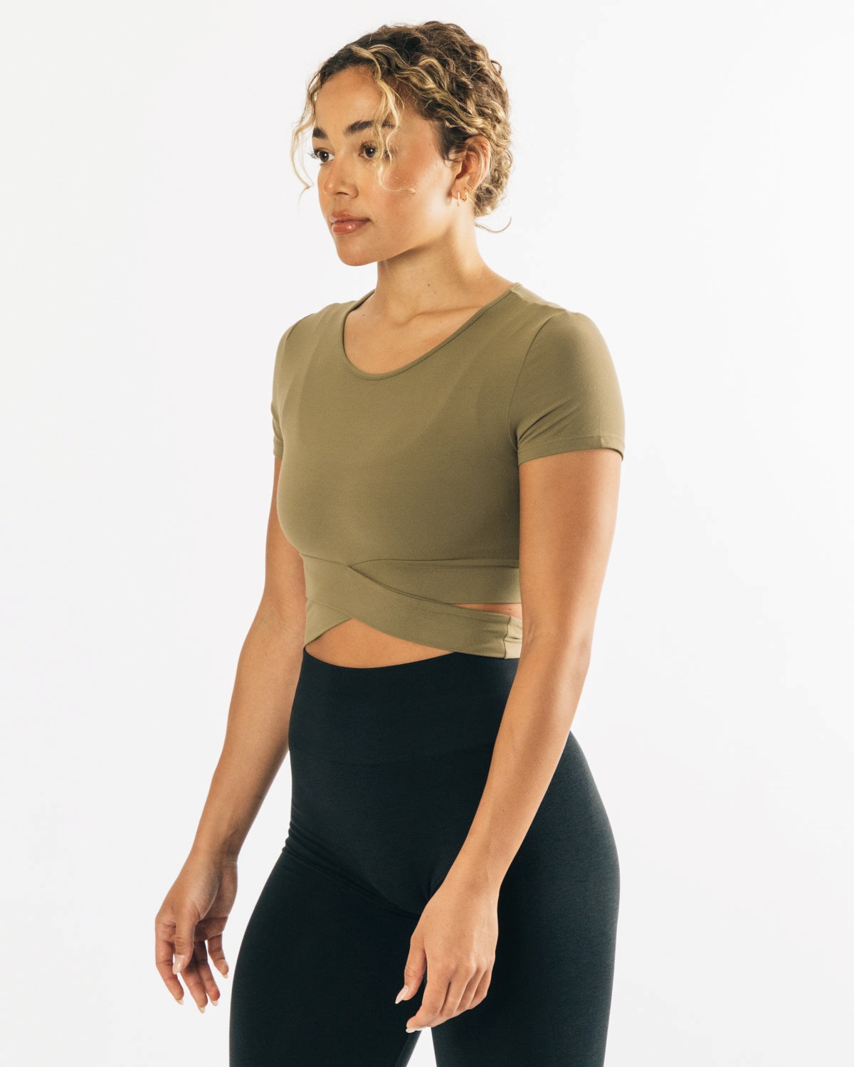 Alphalete Fitted Corta Sleeve Tie Top Vert Olive Femme | NHK-38483441