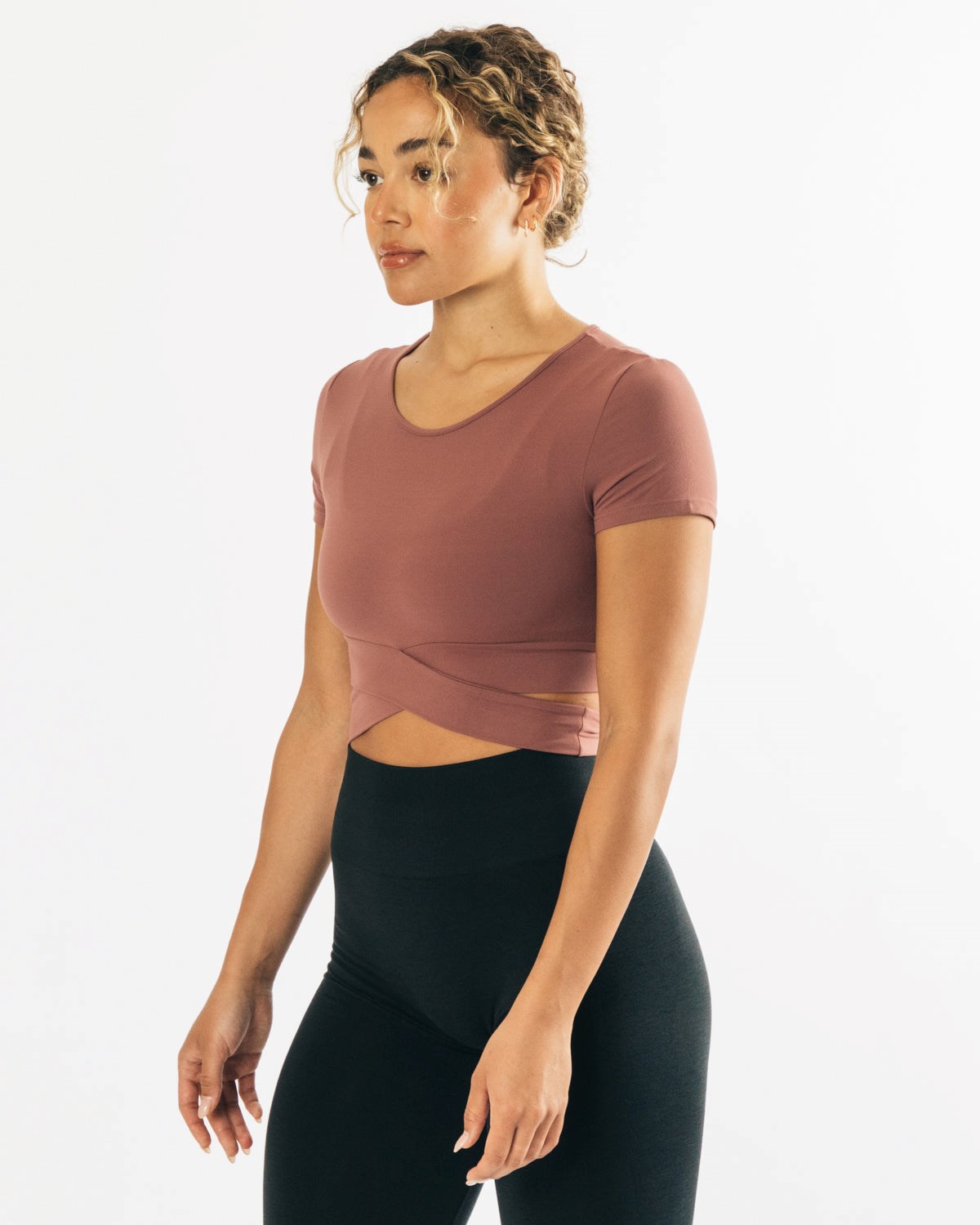 Alphalete Fitted Corta Sleeve Tie Top Mauve Femme | IRK-30438491