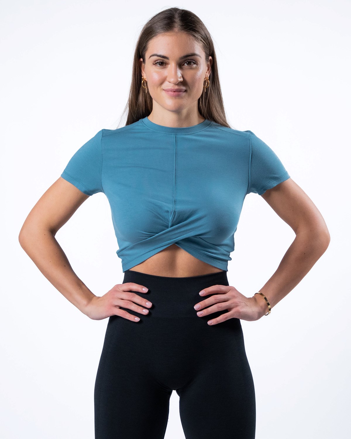 Alphalete Cropped Premium Corta Sleeve Bleu Femme | YZX-00666452