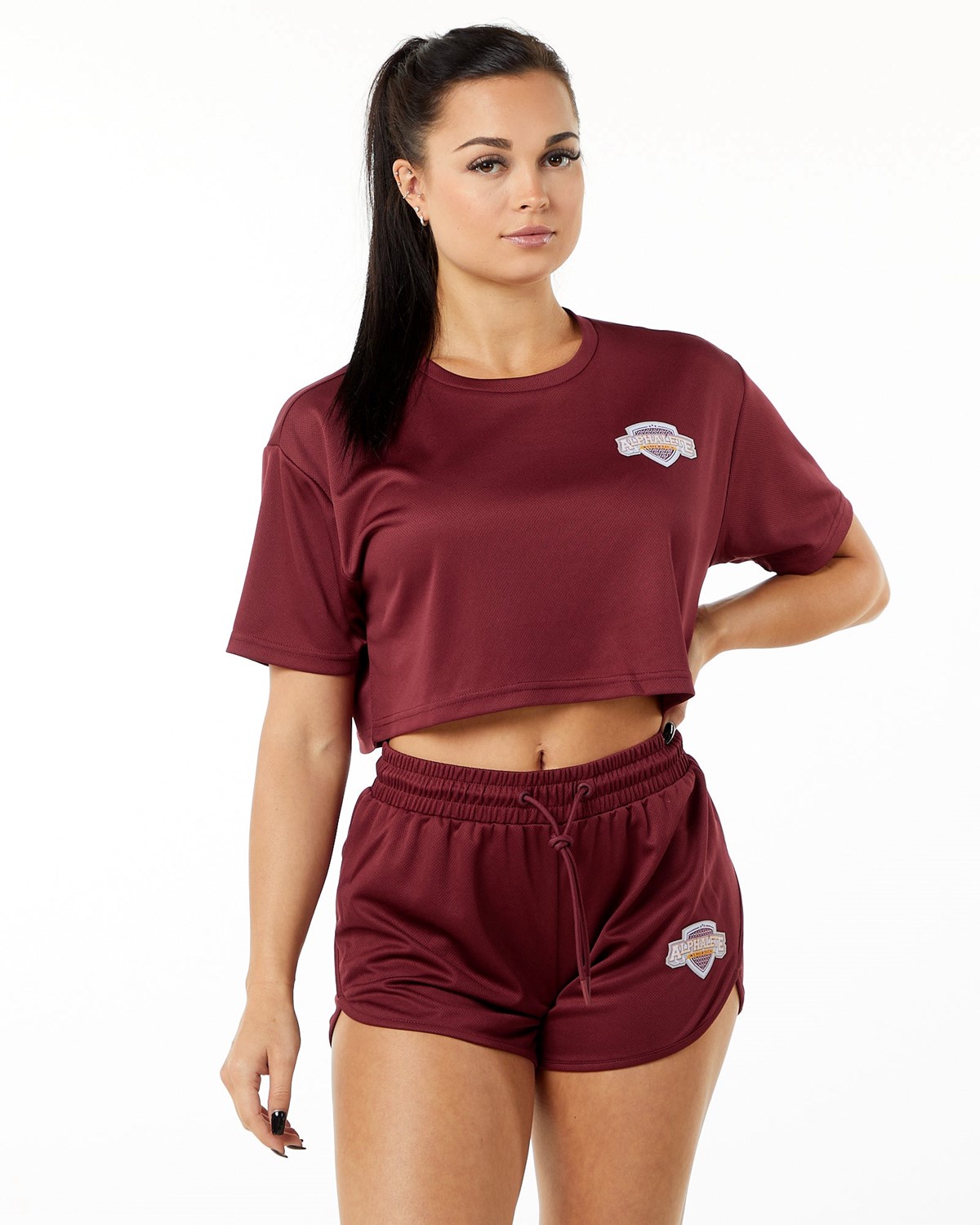 Alphalete Oversized Crop Jersey Crimson Femme | VBP-66023218