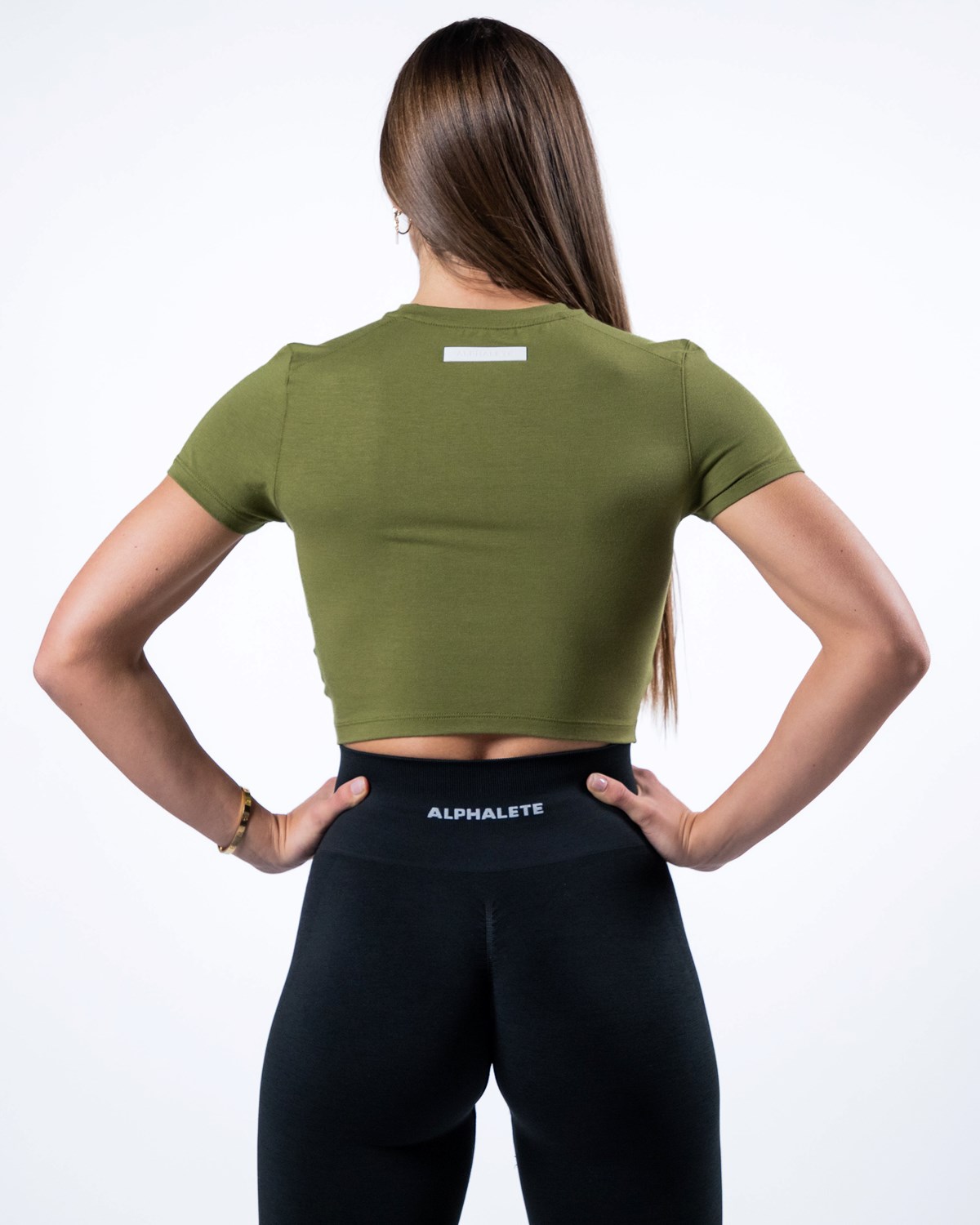 Alphalete Cropped Premium Corta Sleeve Vert Femme | AKI-13184274