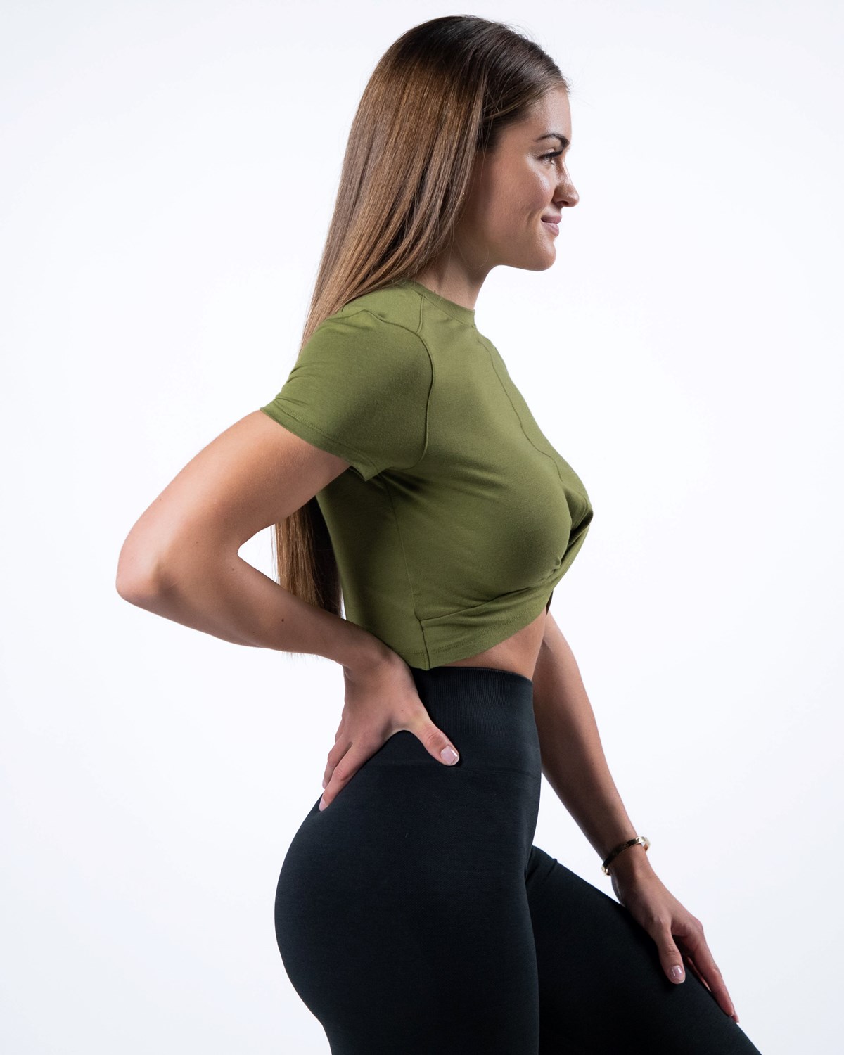 Alphalete Cropped Premium Corta Sleeve Vert Femme | AKI-13184274