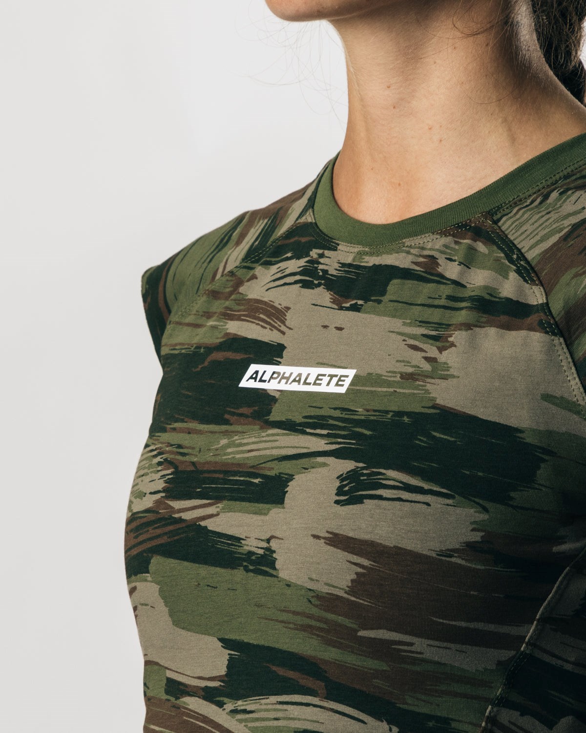 Alphalete High Performance Corta Sleeve Crop Tee Vert Olive Camouflage Femme | ASK-90336409