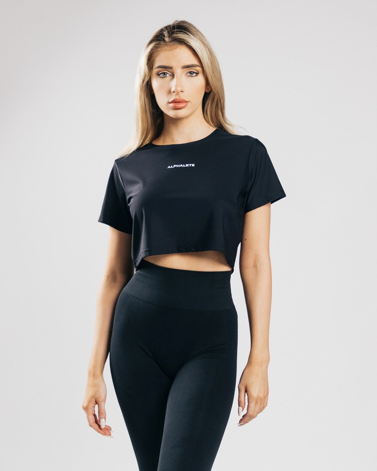 Alphalete Cropped Legere Corta Sleeve Noir Femme | LJN-42549024