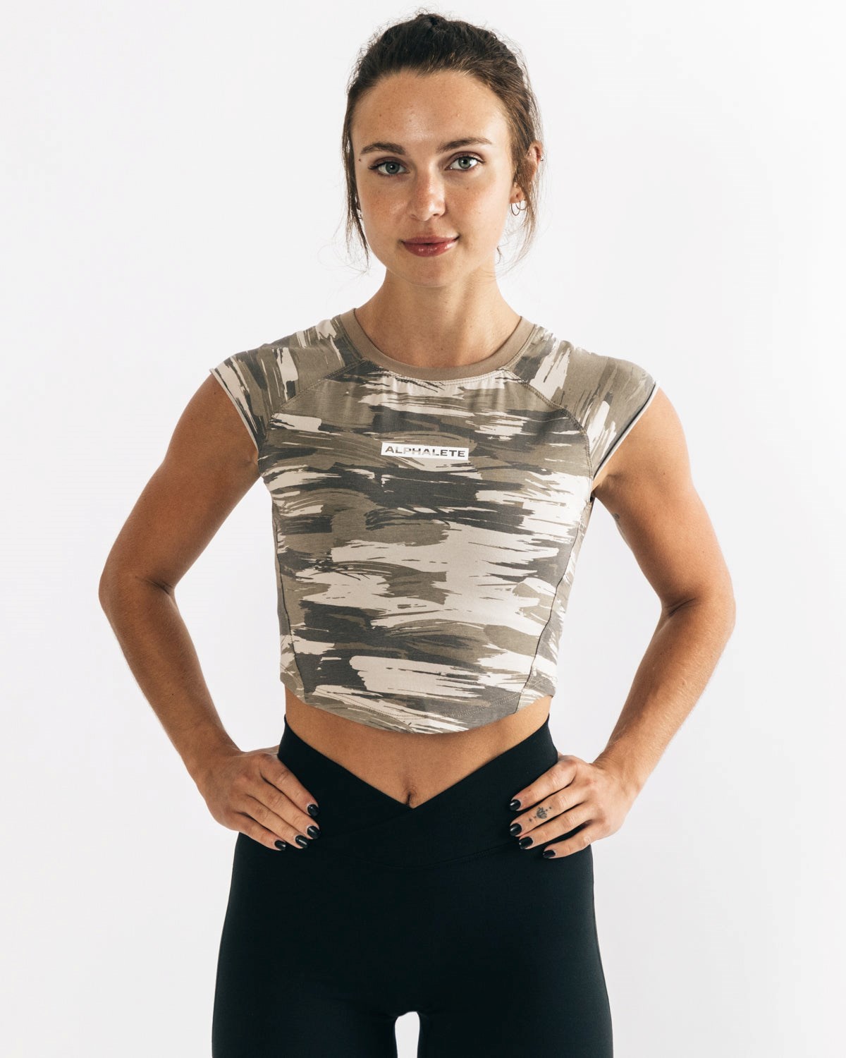 Alphalete High Performance Corta Sleeve Crop Tee Camouflage Femme | EKC-78339841