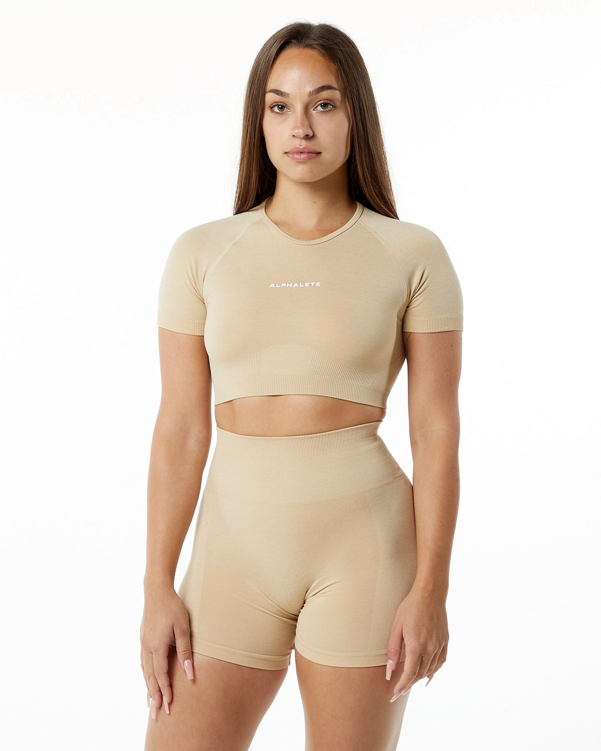 Alphalete Cropped Seamless Corta Sleeve Hazelnut Femme | AHY-95306588