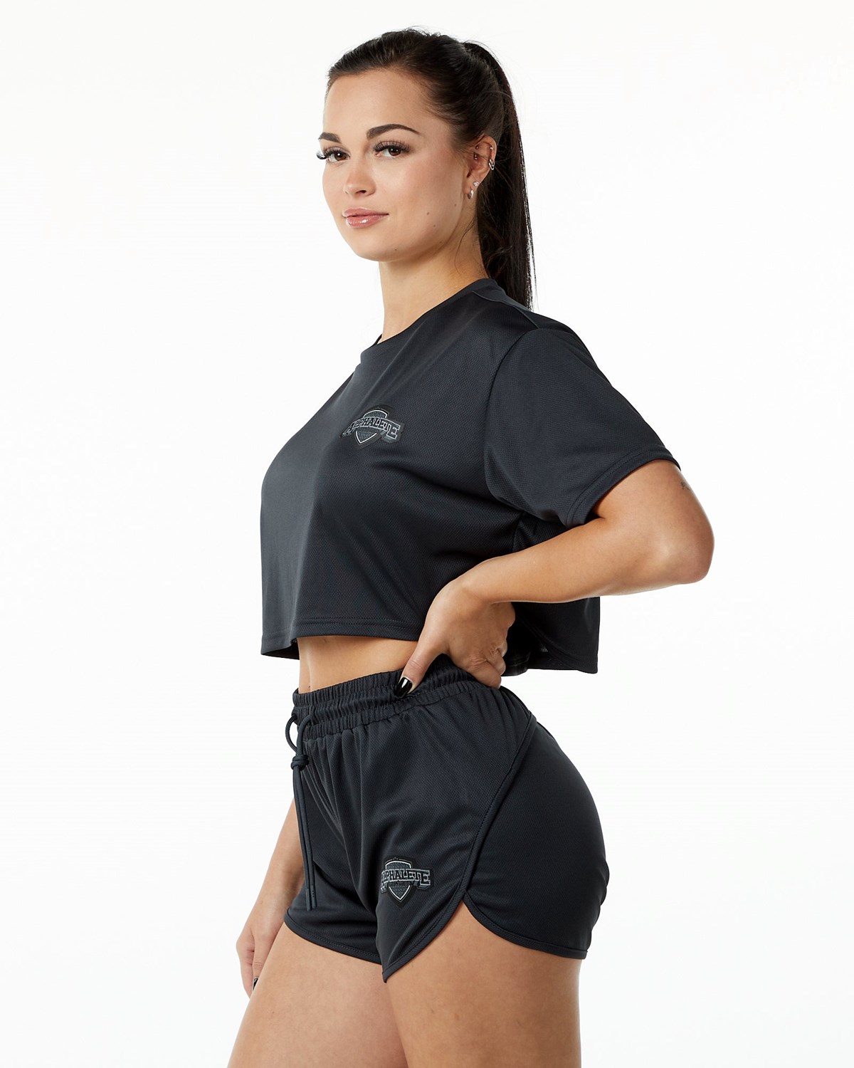 Alphalete Oversized Crop Jersey Noir Femme | NIG-85902918