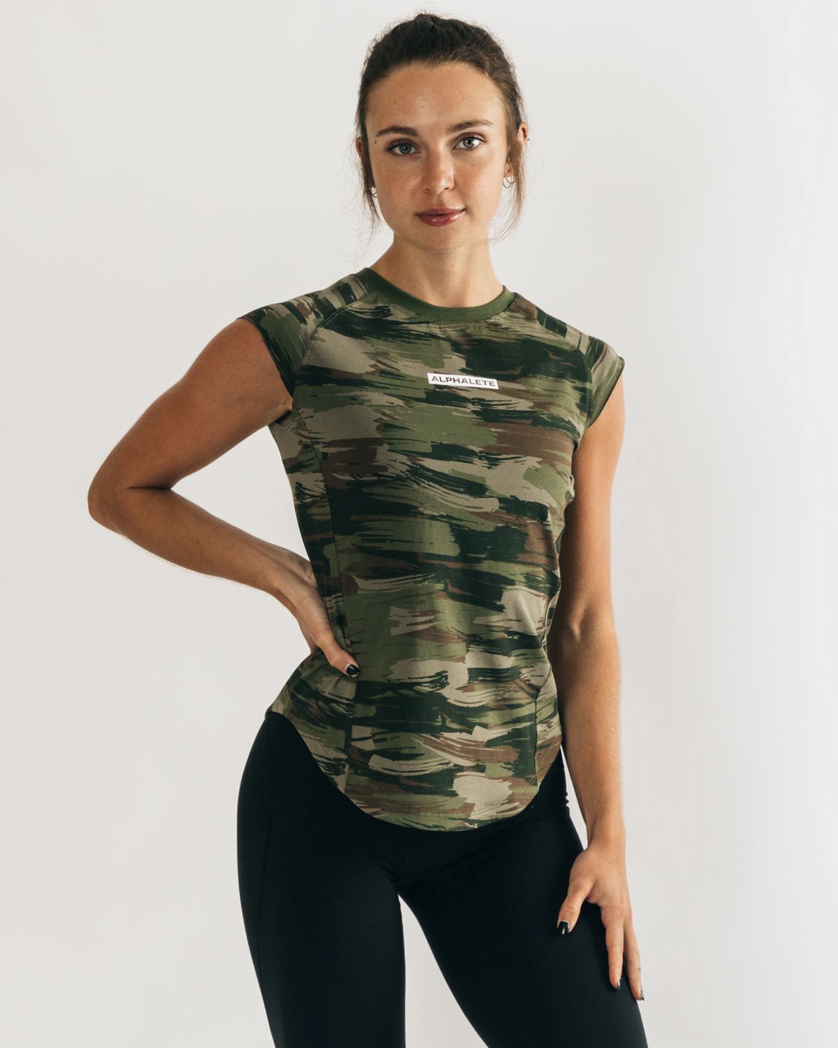 Alphalete High Performance Corta Sleeve Tee Vert Olive Camouflage Femme | ZKC-55639910