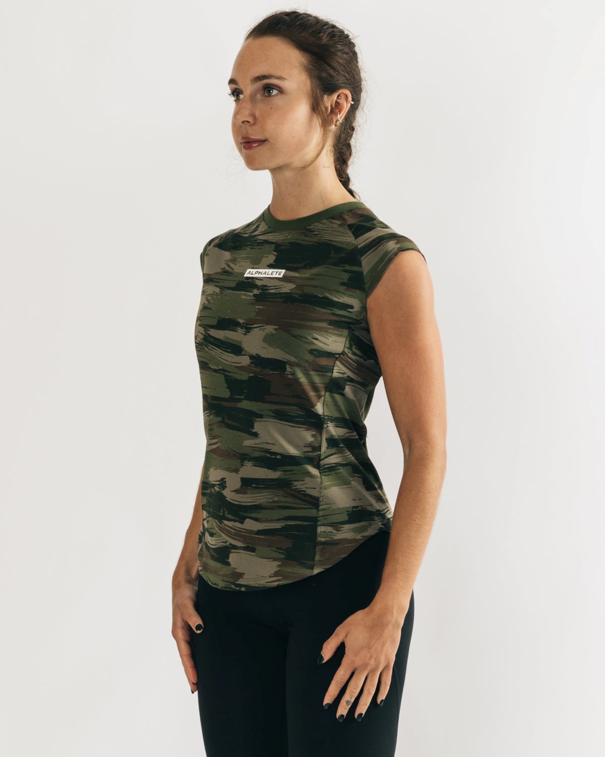 Alphalete High Performance Corta Sleeve Tee Vert Olive Camouflage Femme | ZKC-55639910