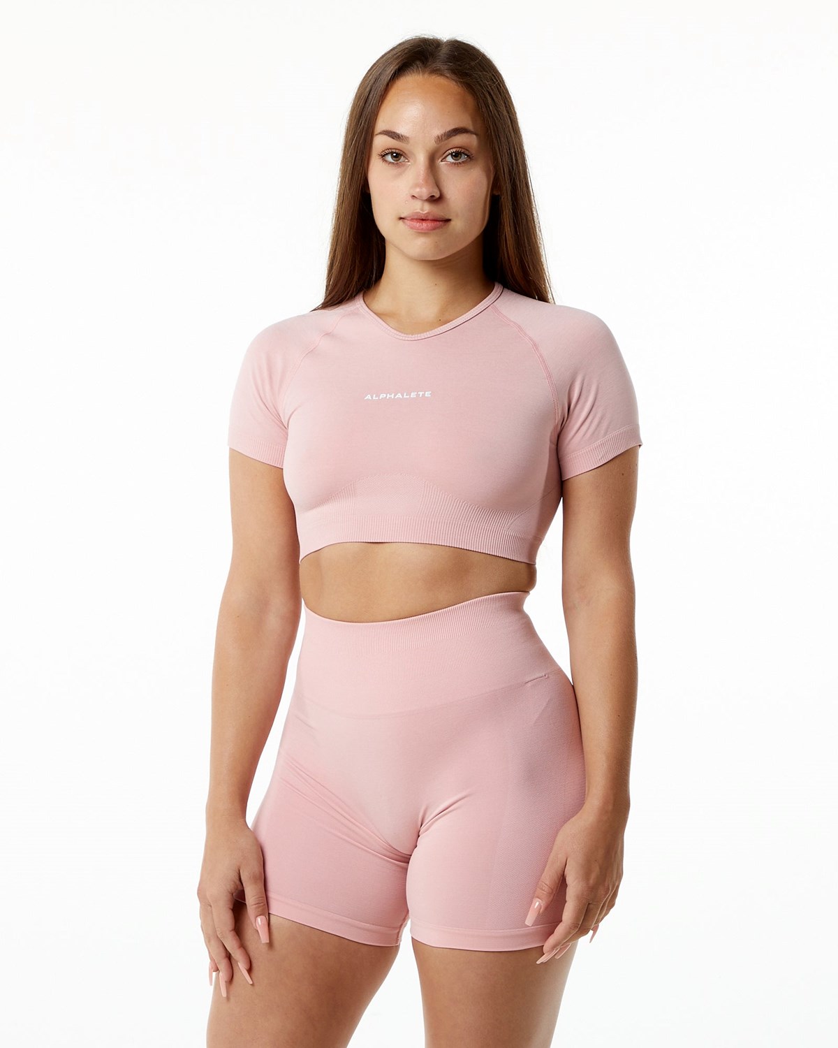 Alphalete Cropped Seamless Corta Sleeve Blossom Femme | KHR-79767627