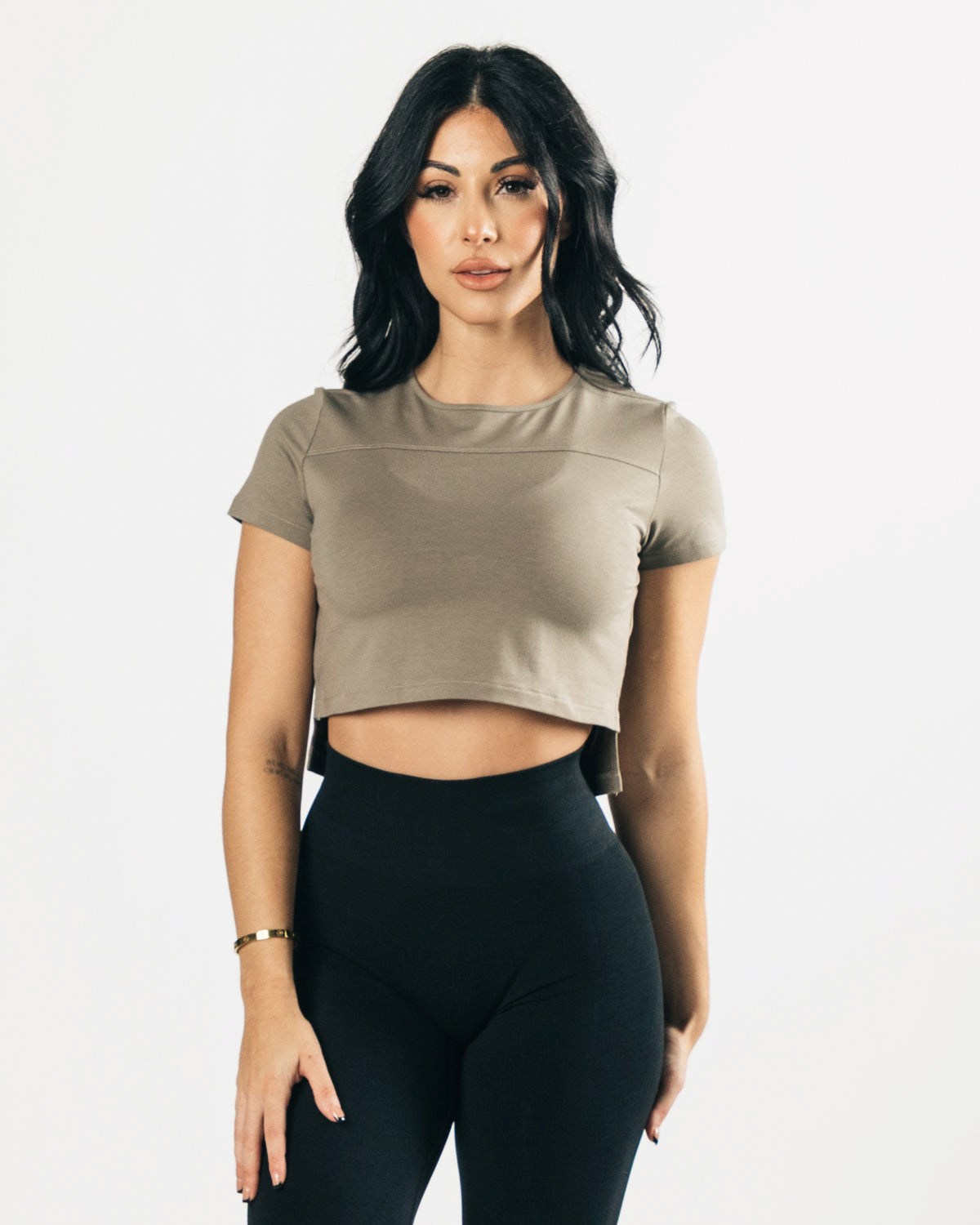 Alphalete Cropped Premium Corta Sleeve Haze Femme | SPB-42871150