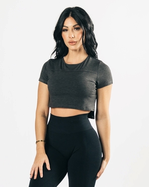 Alphalete Cropped Premium Corta Sleeve Noir Femme | ZXW-13124299