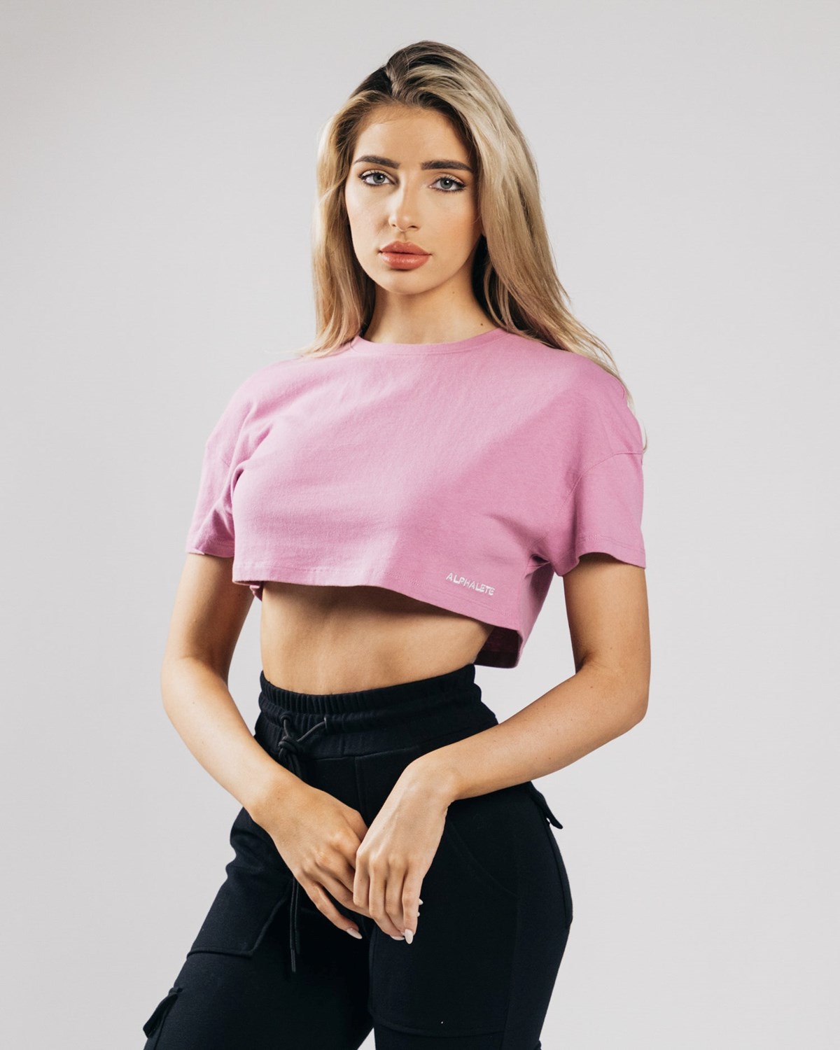 Alphalete Heavy Coton Dropped Shoulder Crop Rose Femme | CXO-99471472