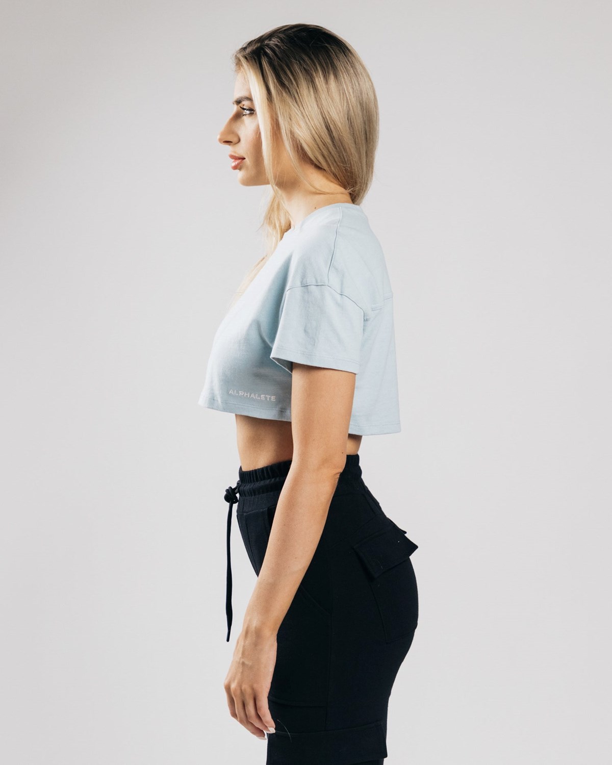 Alphalete Heavy Coton Dropped Shoulder Crop Bleu Femme | JZI-38335585