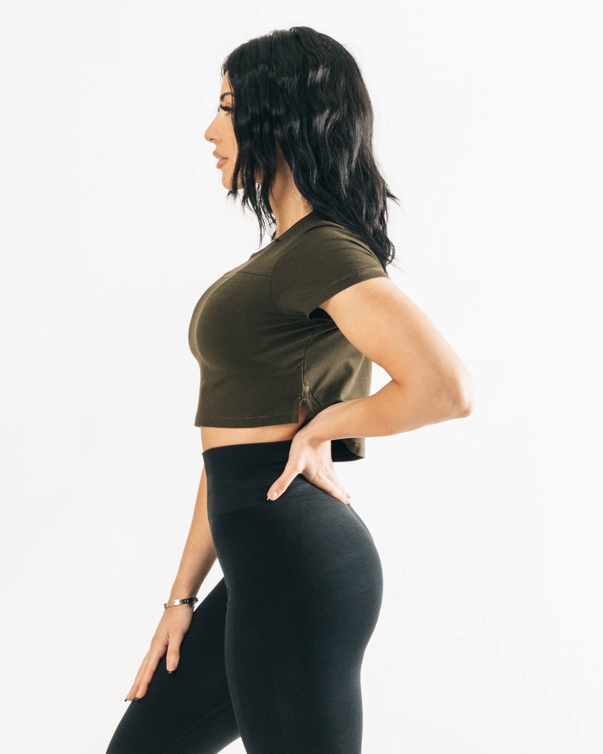 Alphalete Cropped Premium Corta Sleeve Espresso Femme | UVO-06916860