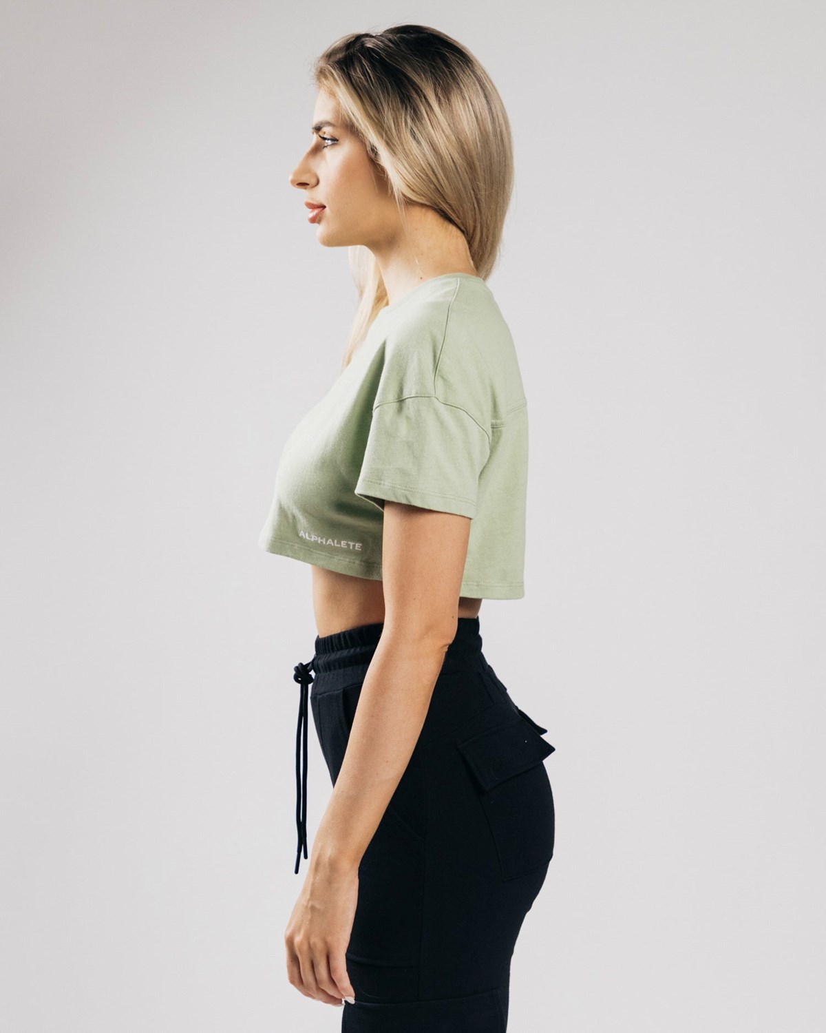 Alphalete Heavy Coton Dropped Shoulder Crop Matcha Femme | WLY-90181261