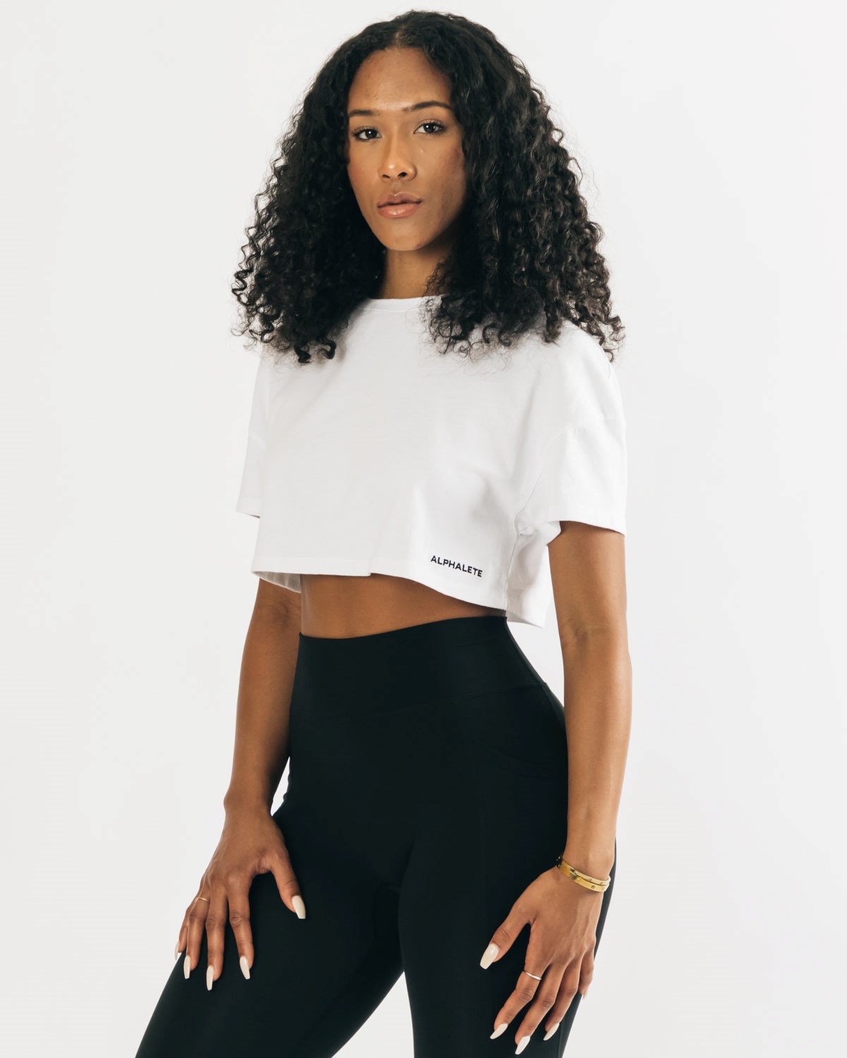 Alphalete Heavy Coton Dropped Shoulder Crop Blanche Femme | JXW-18775757