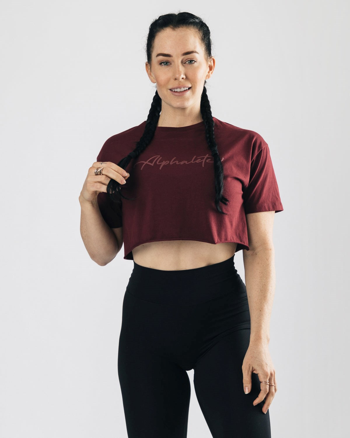 Alphalete Oversized Raw-Cut Corta Sleeve Crop Bordeaux Femme | RVF-81692072