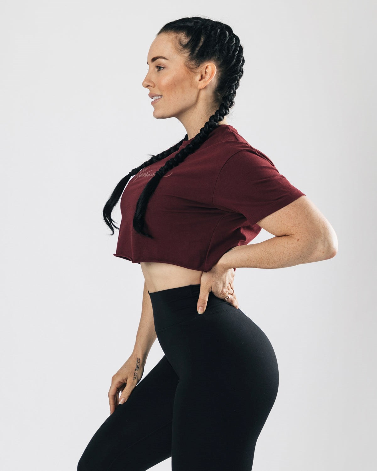 Alphalete Oversized Raw-Cut Corta Sleeve Crop Bordeaux Femme | RVF-81692072