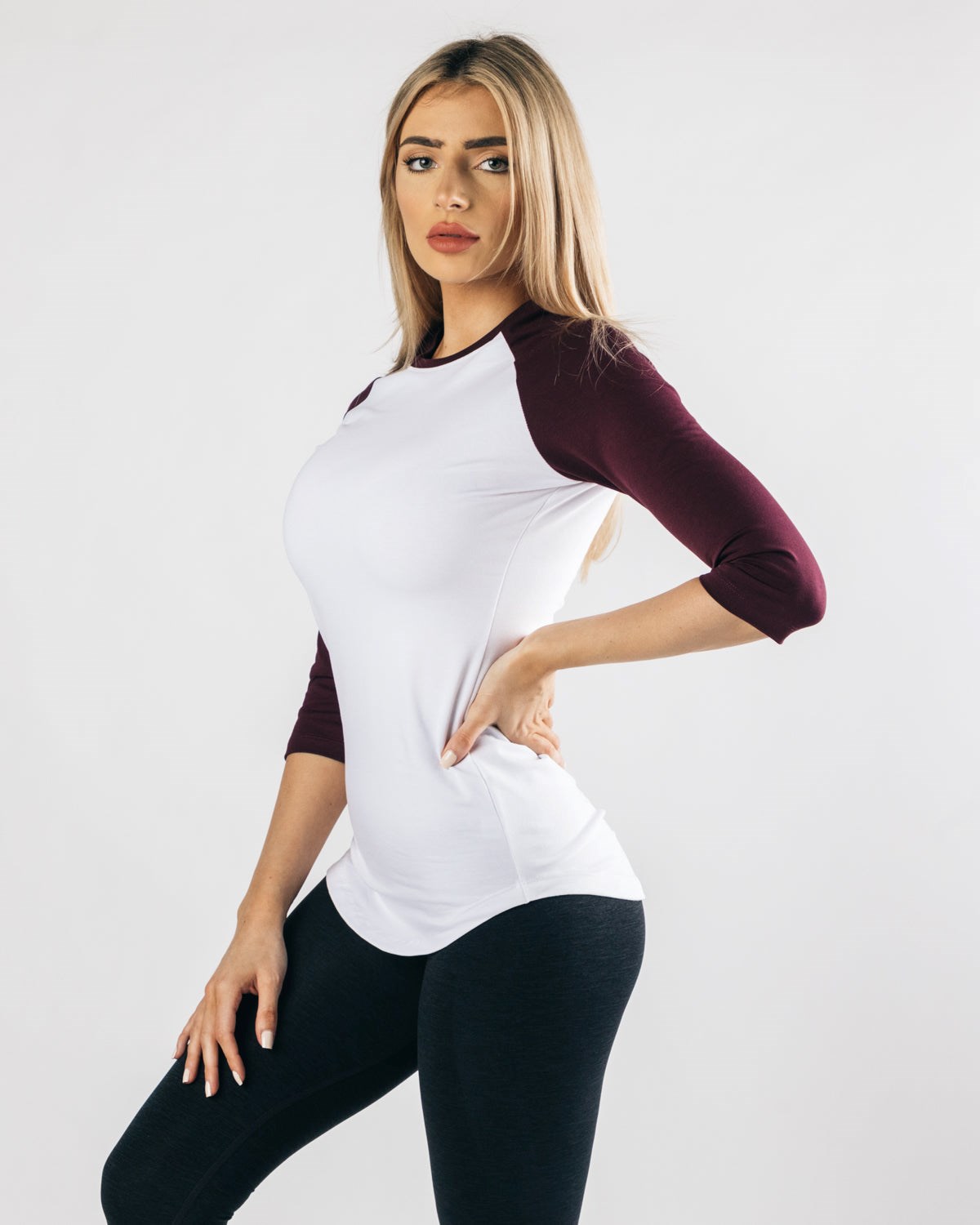 Alphalete Fitted Performance 3/4 Sleeve Blanche Noir Femme | IRW-60128623