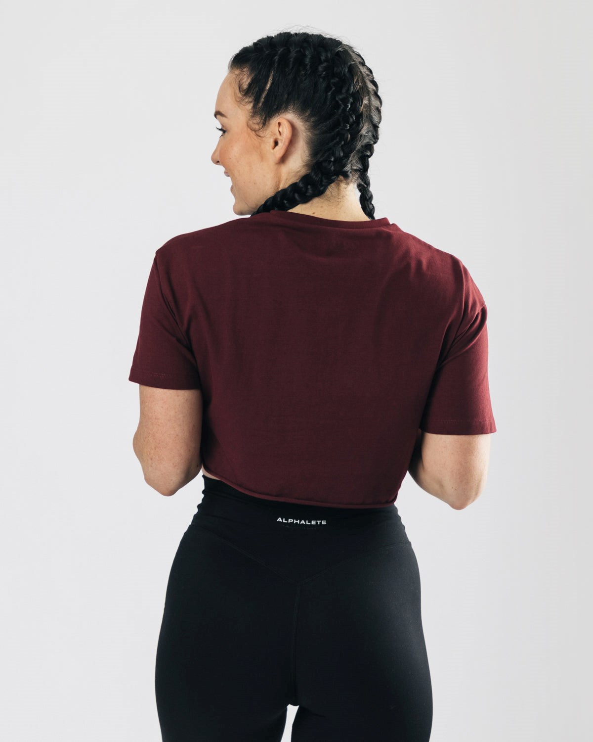 Alphalete Oversized Raw-Cut Corta Sleeve Crop Bordeaux Femme | RVF-81692072