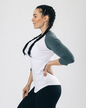 Alphalete Fitted Performance 3/4 Sleeve Blanche Bleu Femme | WJH-31480738