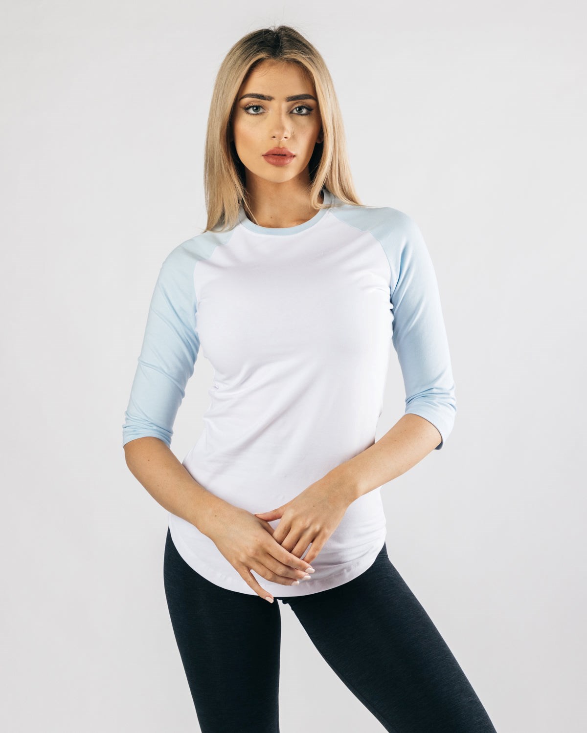 Alphalete Fitted Performance 3/4 Sleeve Blanche Bleu Femme | FKT-04664318