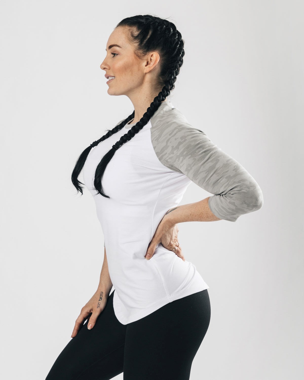 Alphalete Fitted Performance 3/4 Sleeve Blanche Argent Camouflage Femme | QXN-91903200