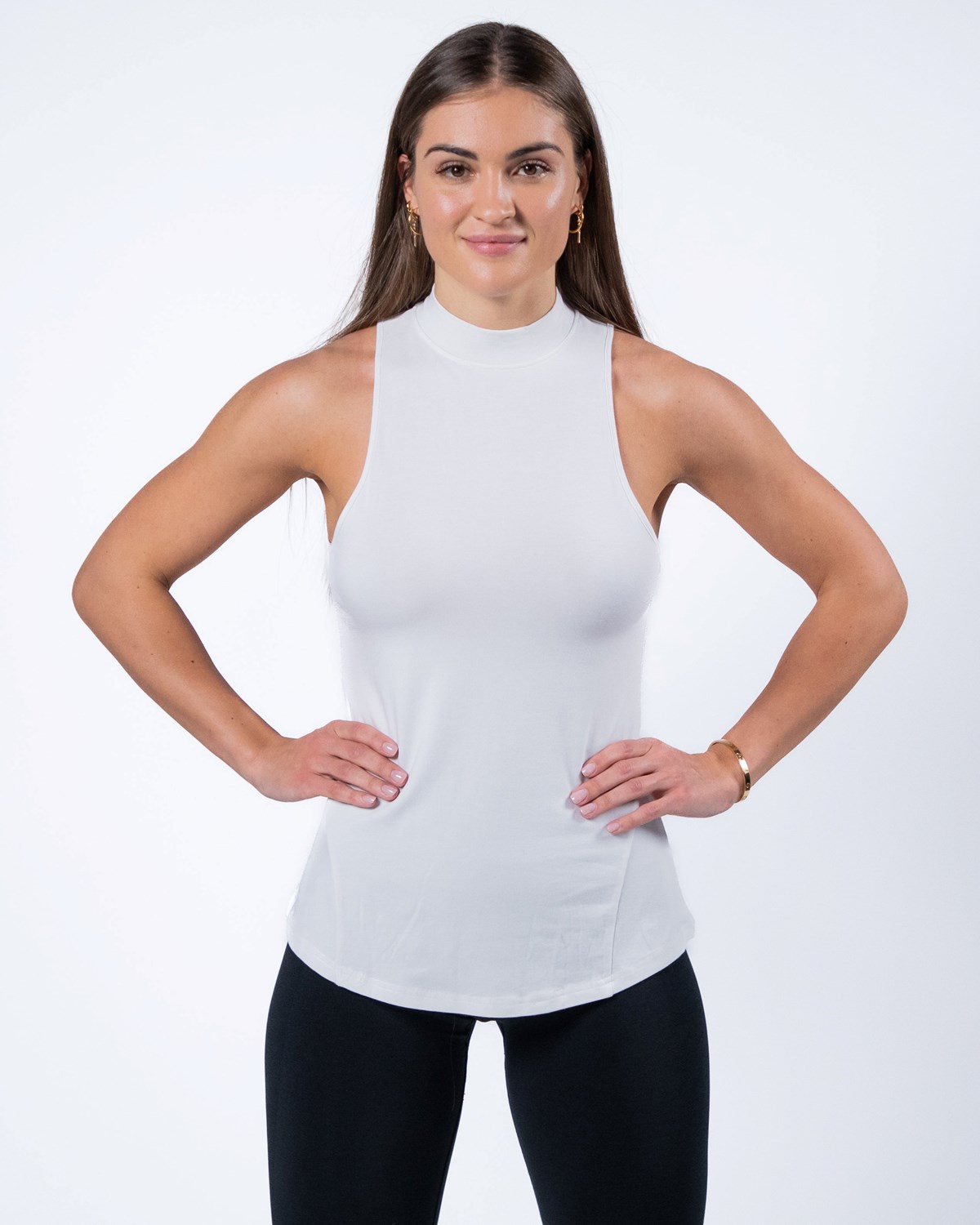 Alphalete High-Neck Premium Tank Blanche Femme | XVK-63804682