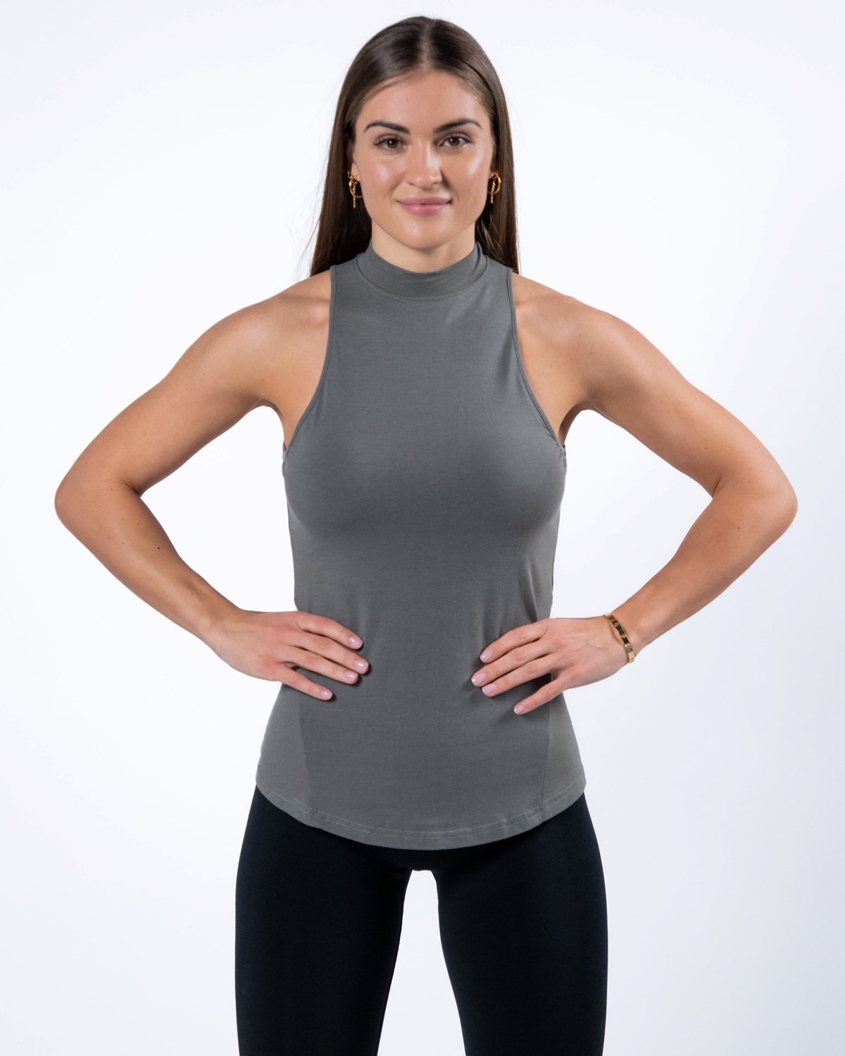 Alphalete High-Neck Premium Tank Grise Femme | DVJ-44771049