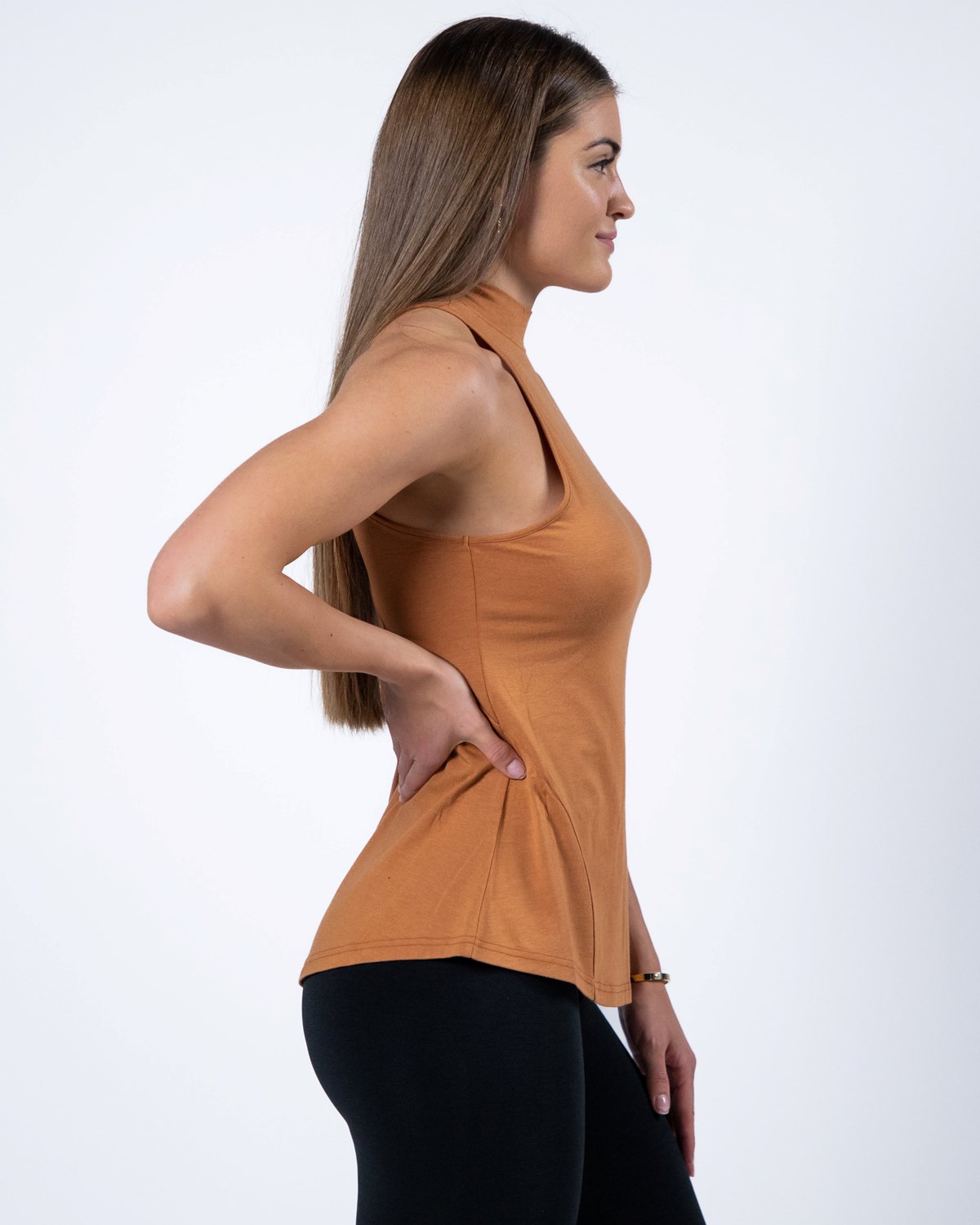 Alphalete High-Neck Premium Tank Camel Femme | PTA-48234798