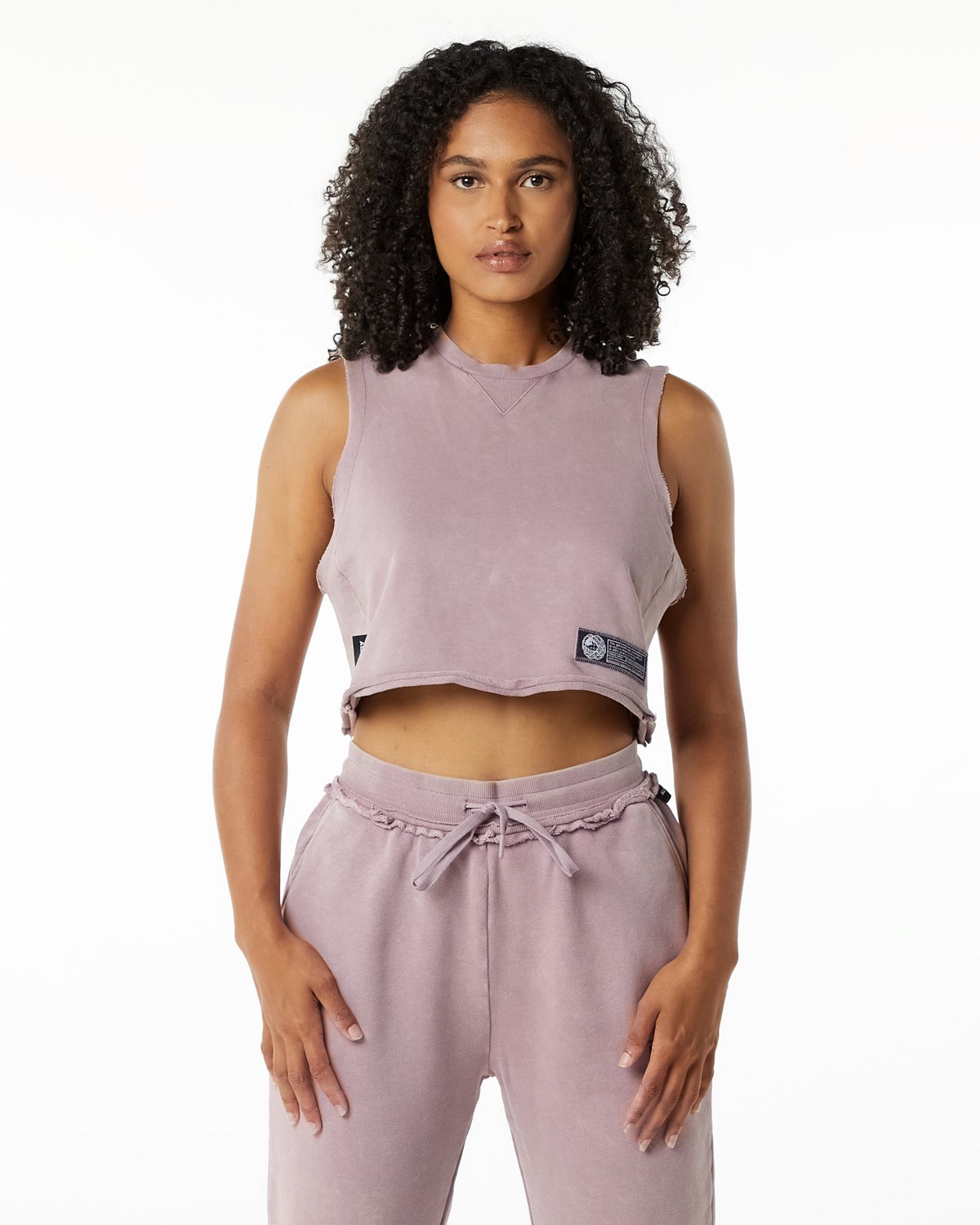 Alphalete Mid-Weight Washed Terry Crop Cutoff Rose Femme | VVC-73612269