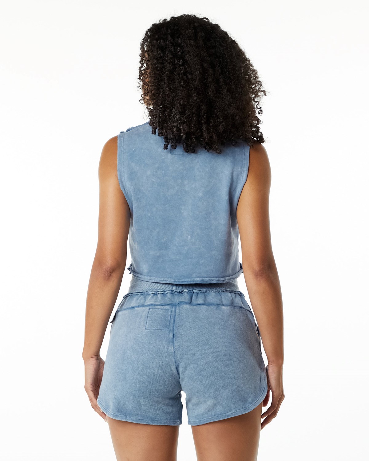 Alphalete Mid-Weight Washed Terry Crop Cutoff Bleu Femme | KXZ-29510247