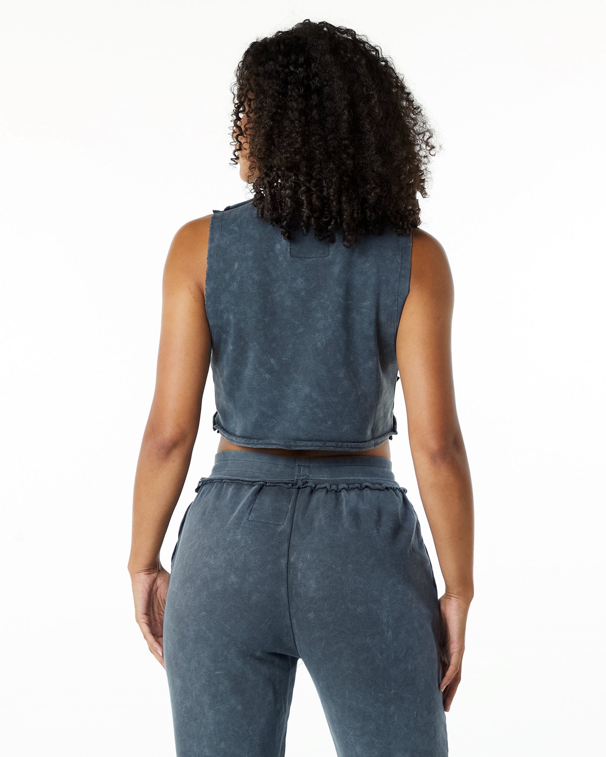 Alphalete Mid-Weight Washed Terry Crop Cutoff Bleu Femme | FGL-17856136