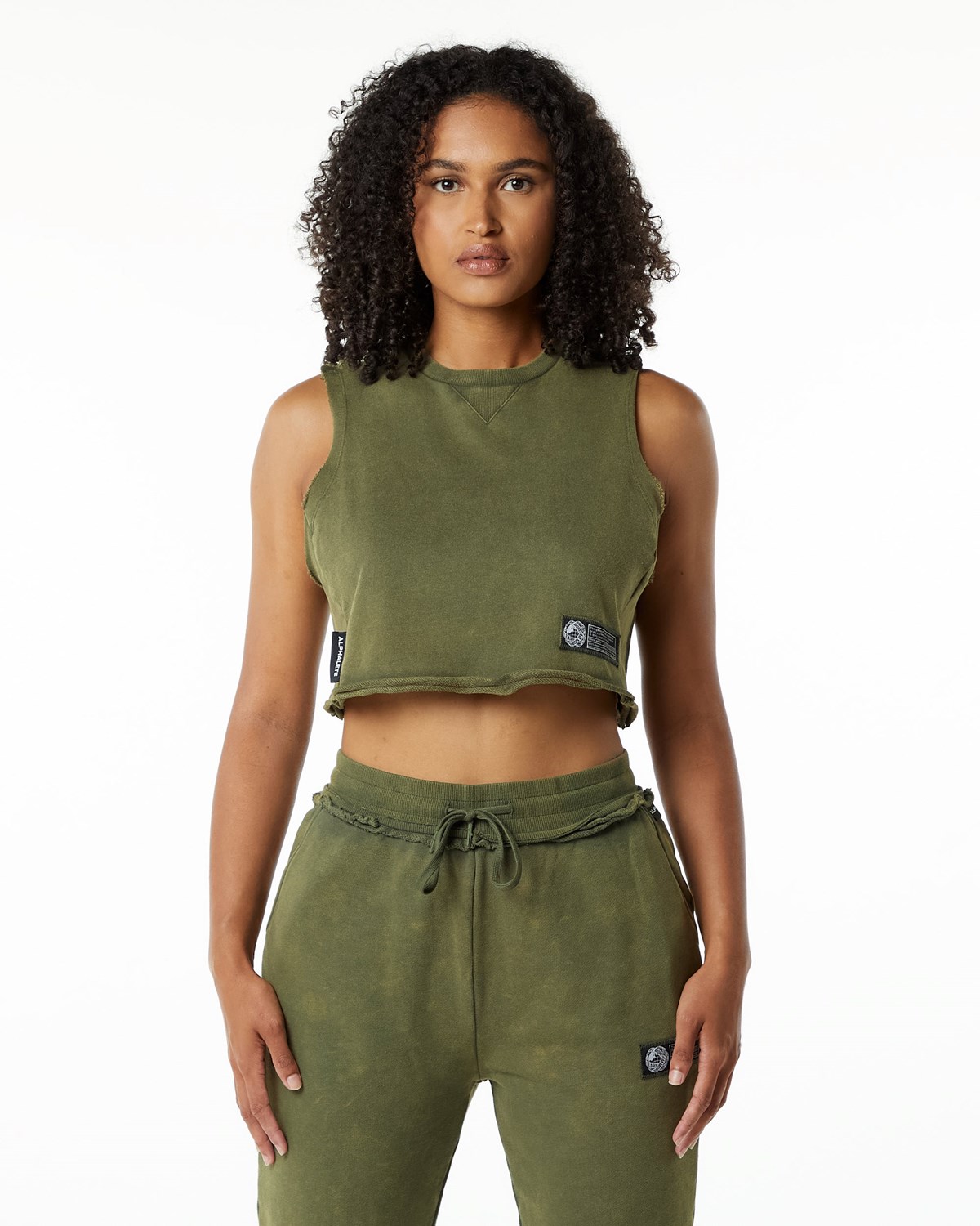 Alphalete Mid-Weight Washed Terry Crop Cutoff Vert Femme | VVC-59349896