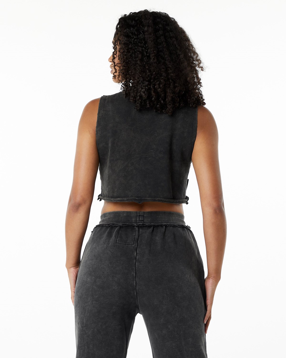 Alphalete Mid-Weight Washed Terry Crop Cutoff Onyx Femme | HUM-24802081