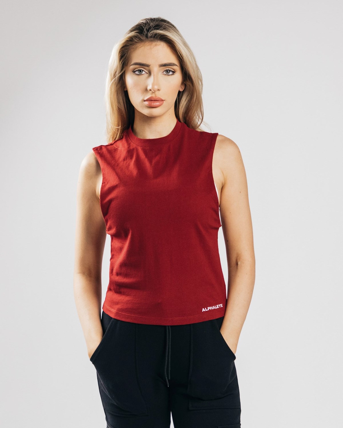 Alphalete Heavy Coton Cutoff Cranberry Femme | DER-58810716