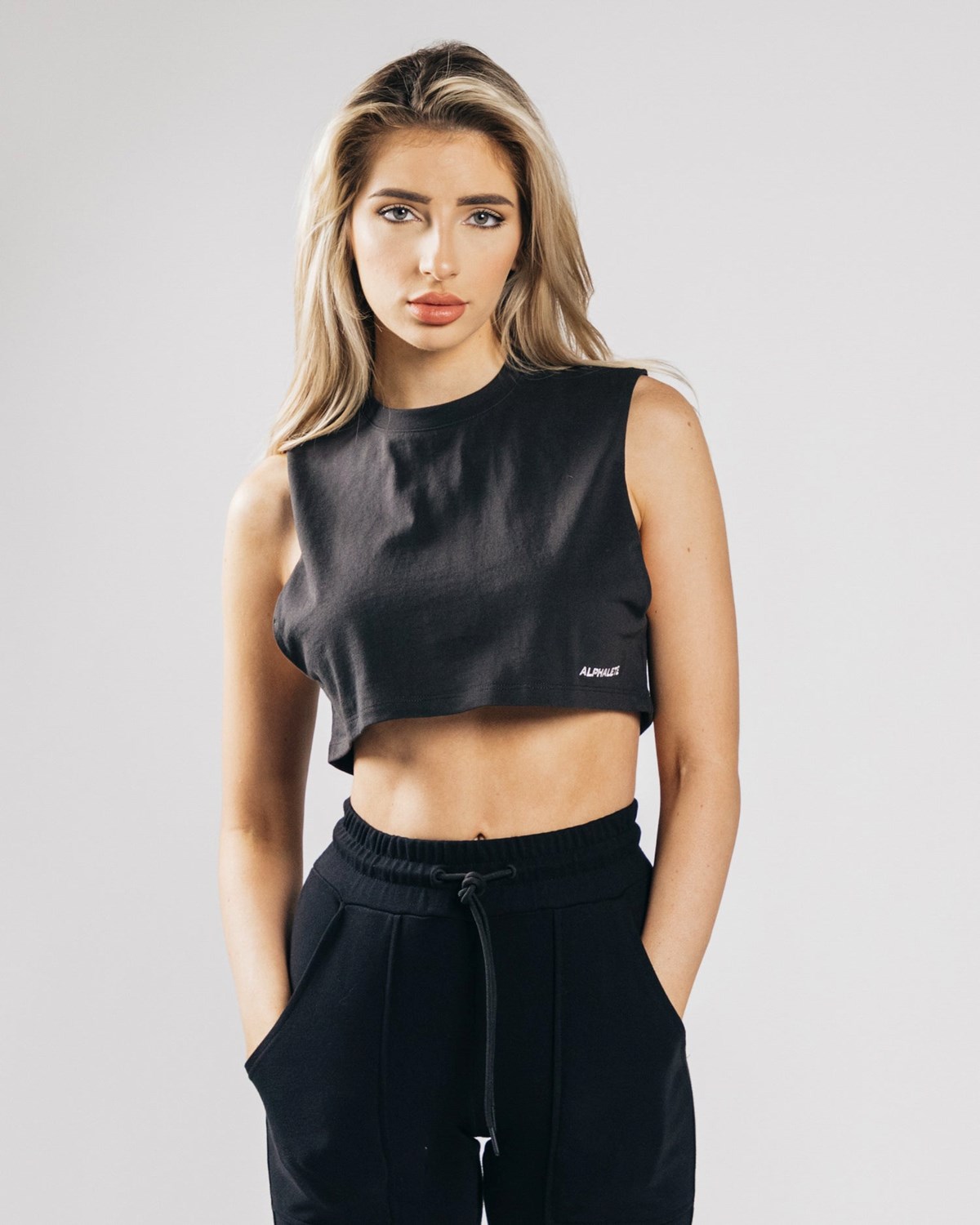 Alphalete Heavy Coton Cropped Cutoff Noir Femme | LUO-04369373