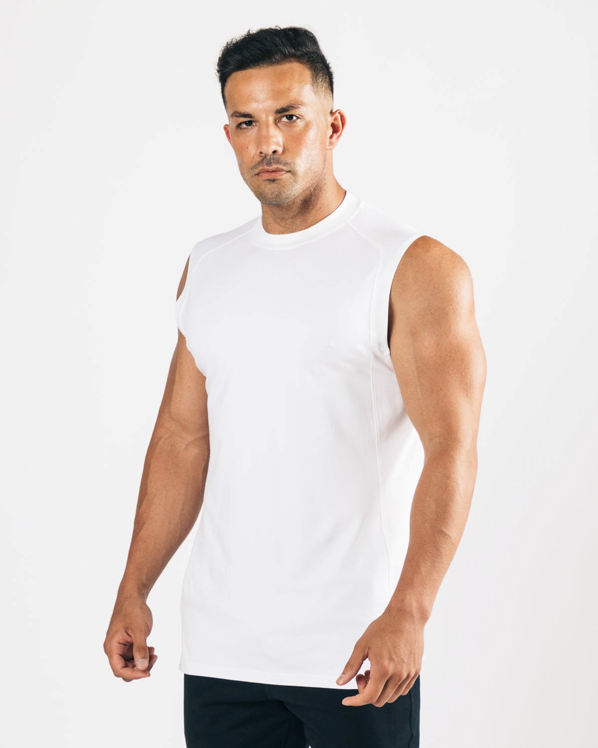 Alphalete High-Neck Premium Cutoff Blanche Homme | EWI-13644493