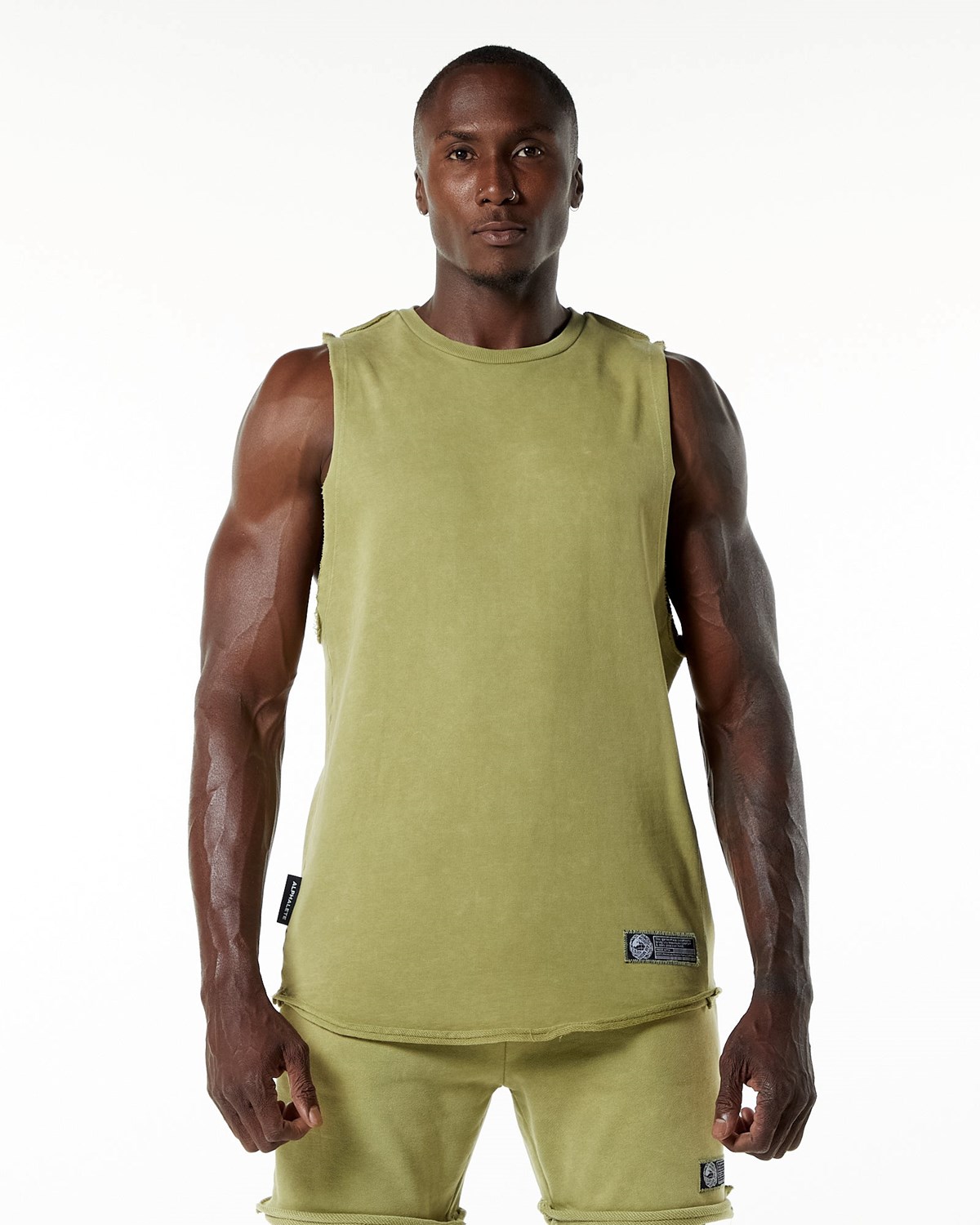 Alphalete Mid-Weight Washed Terry Cutoff Vert Homme | VDT-26721163