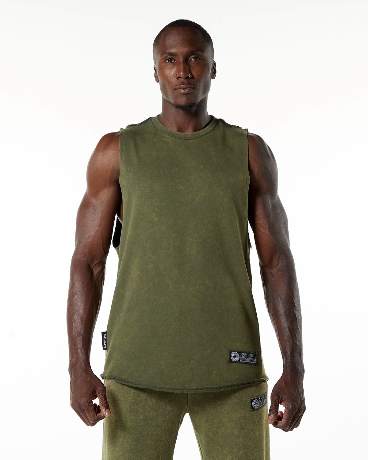 Alphalete Mid-Weight Washed Terry Cutoff Vert Homme | YMH-44263935