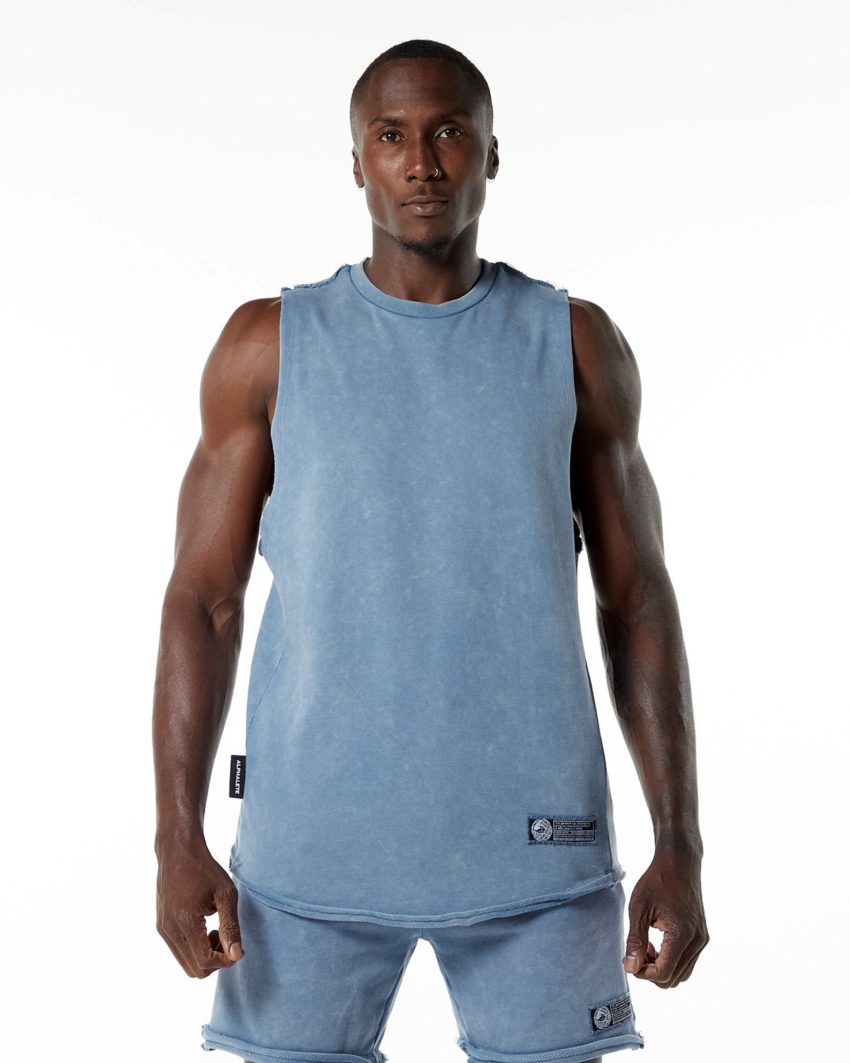 Alphalete Mid-Weight Washed Terry Cutoff Bleu Homme | IYX-06140748