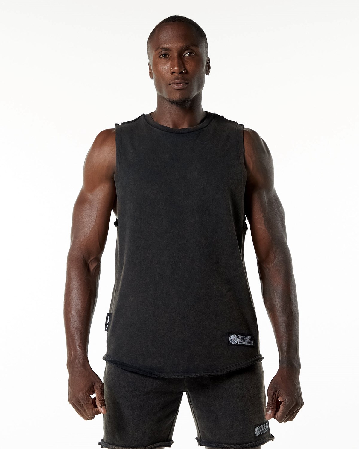 Alphalete Mid-Weight Washed Terry Cutoff Onyx Homme | BXF-89789253