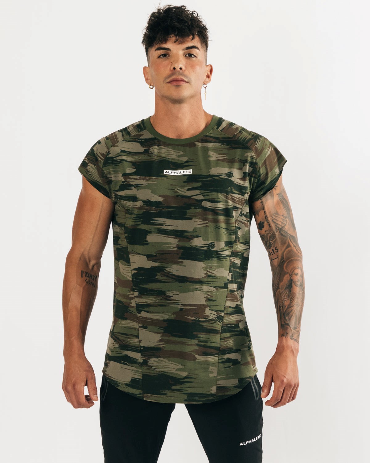 Alphalete High Performance Sans Manches Tee Vert Olive Camouflage Homme | PUU-91173500