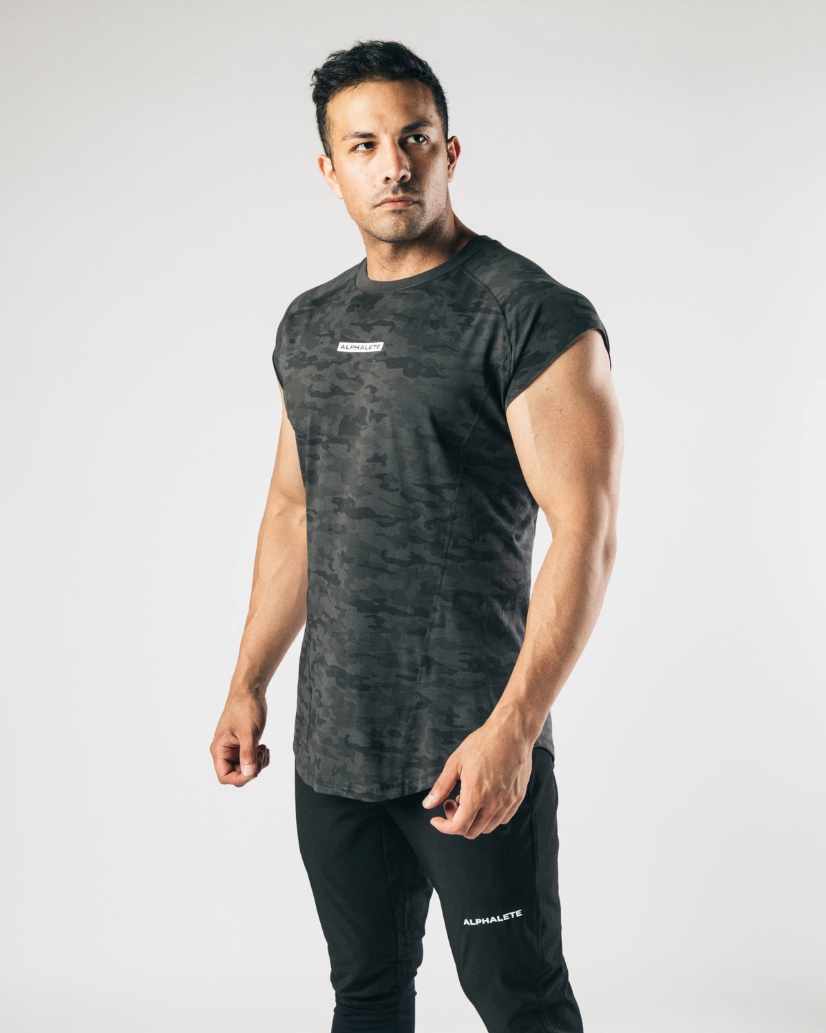 Alphalete High Performance Sans Manches Tee Noir Camouflage Homme | XPR-86441940