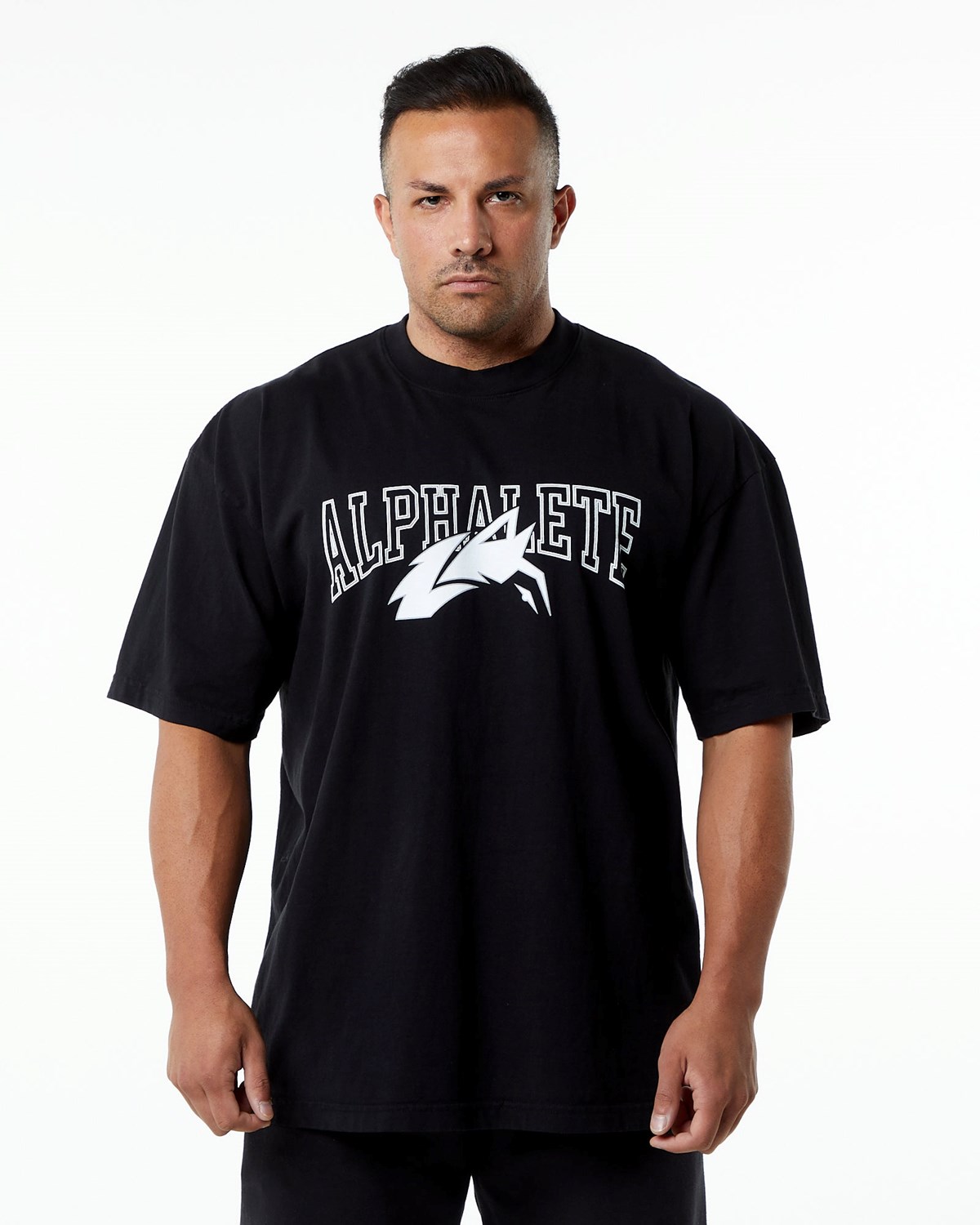 Alphalete Heavyweight Oversized Tee Black/White Unisex | EBE-25849792